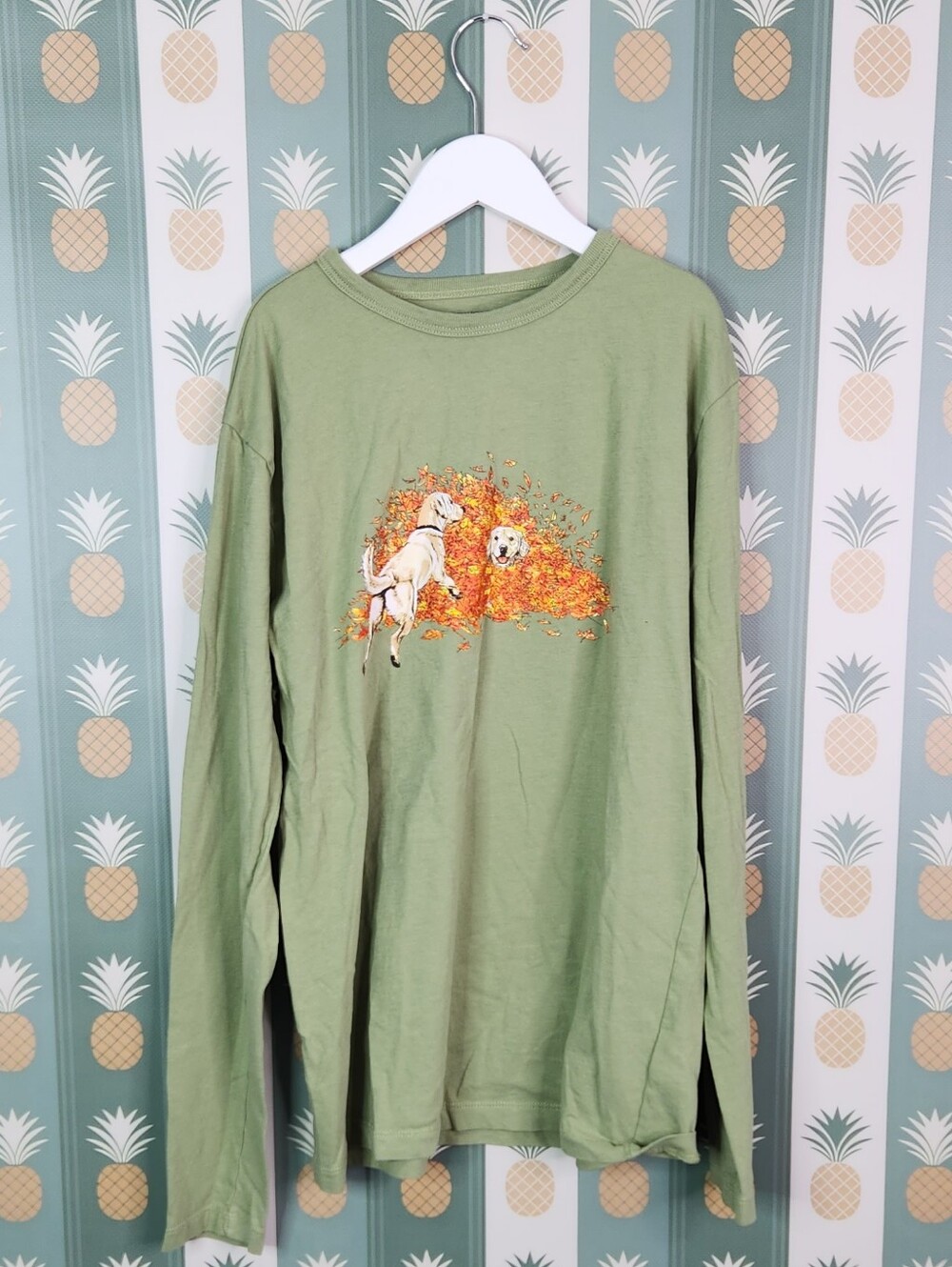 J. Crew Factory Long-Sleeve Dog Graphic Tee - Sage Green
